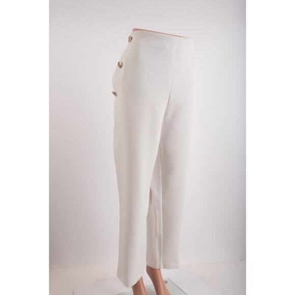 Zara Womans Trousers Pants Size XXL White Gold Button Straight Leg  9929/020 NWT - Picture 3 of 8